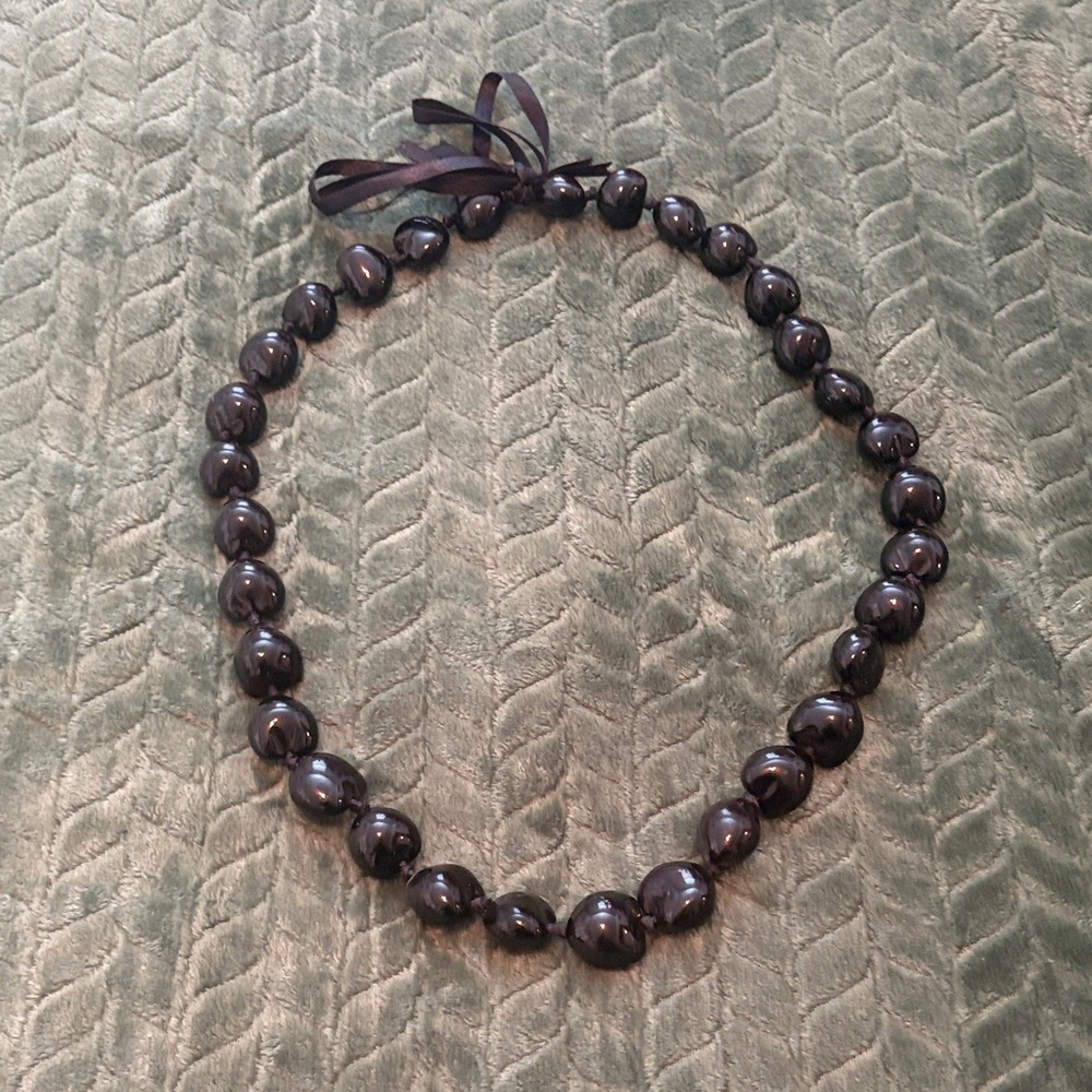 Hawaiian Kukui Nut Lei Necklace Hope Renewal Dark Brown